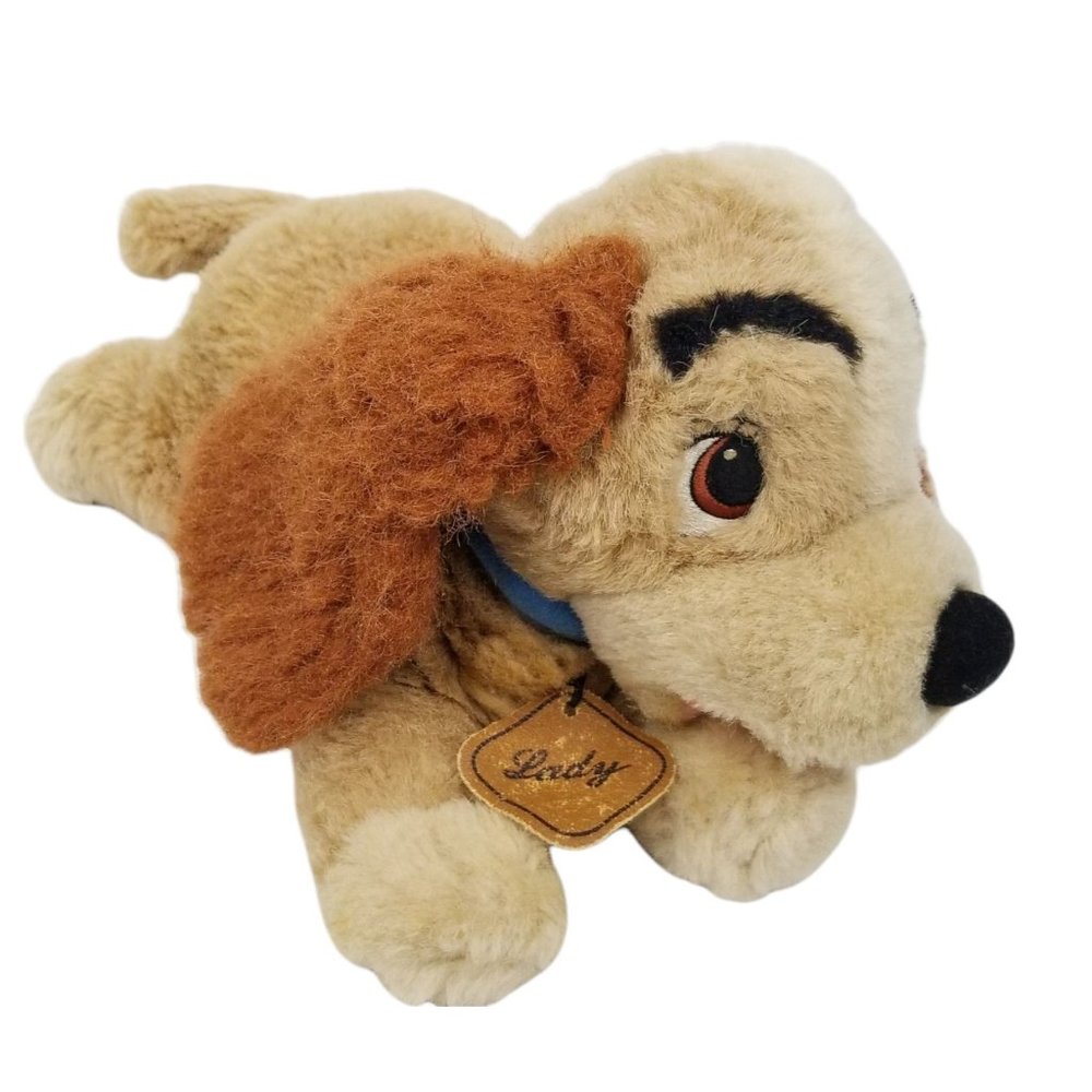 Disney Store Lady Dog Plush 12" Laying Stuffed Animal Toy Brown Tan Tramp